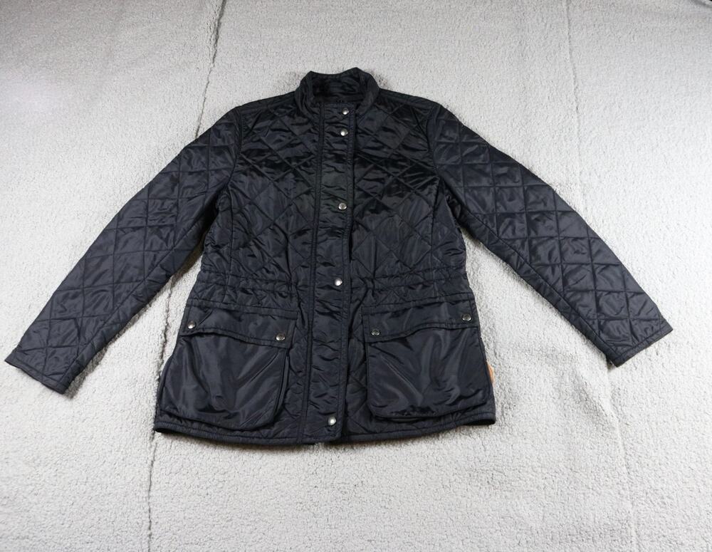 Coach Quilted Jacket Womens Small Black Diamond Puffer Zip Up Button Preppy
